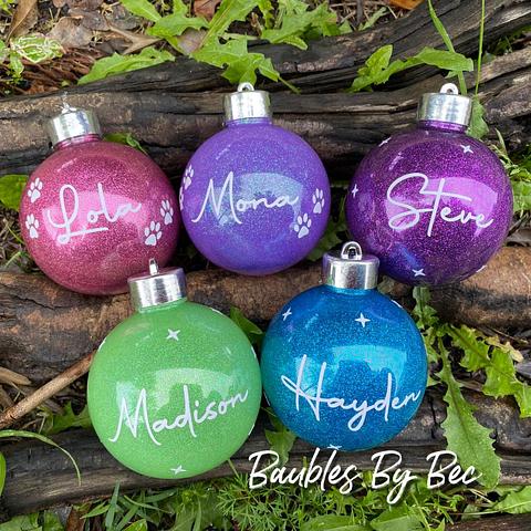 Personalised Christmas Baubles in Snowman Font