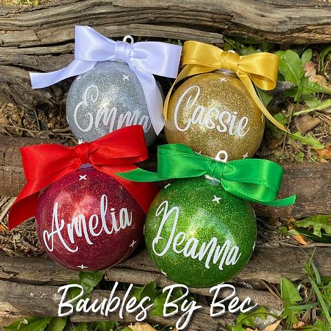 Personalised Christmas Bauble Mrs Claus Font with Bow